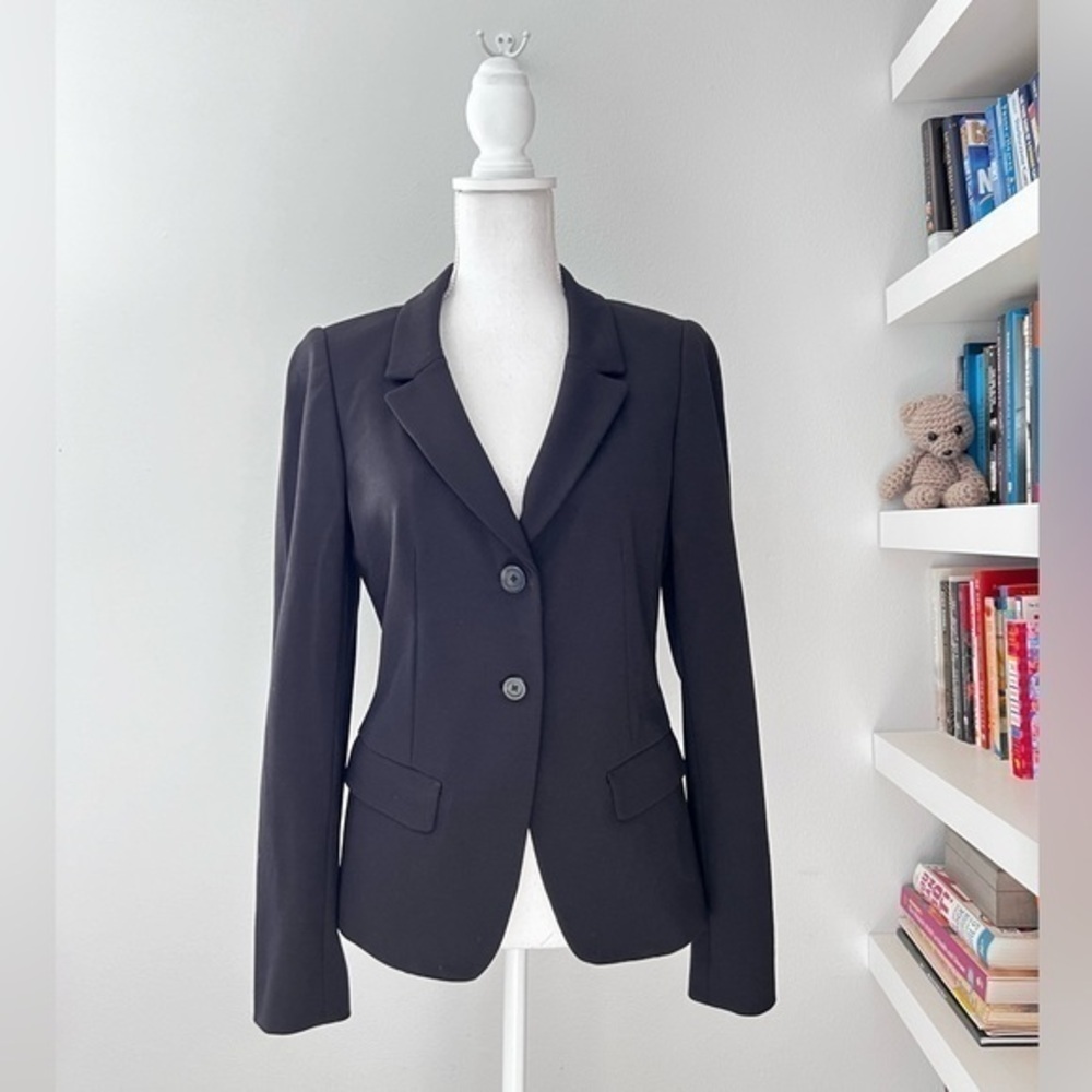 Elie Tahari Black Tailored Slimming Jacket Blazer Blue Lining Sz 8